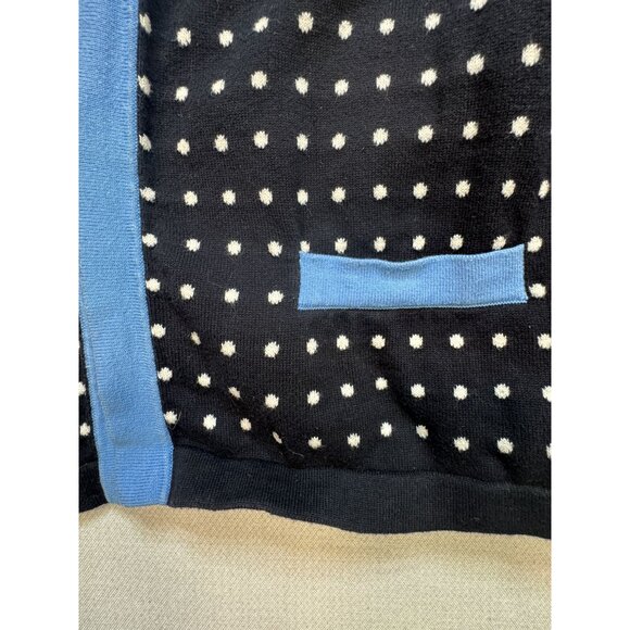 Talbots Womens Open Front Cardigan Sweater Sz Lp Black White Polka Dot Blue Trim - Picture 5 of 9